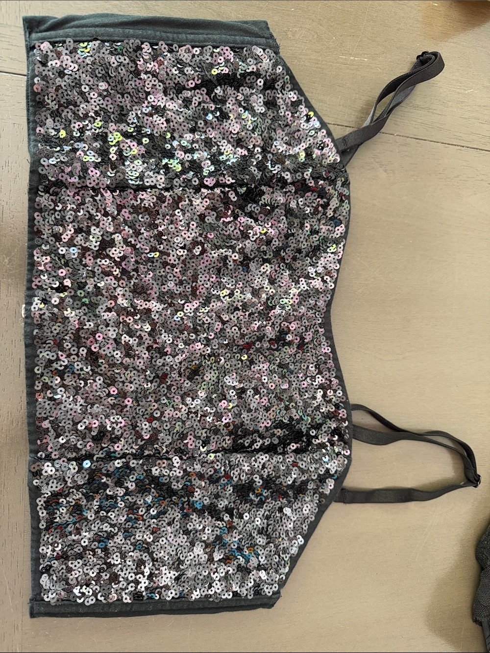 Sequin Strapless Bustier Top in Iridescent Black-Silver